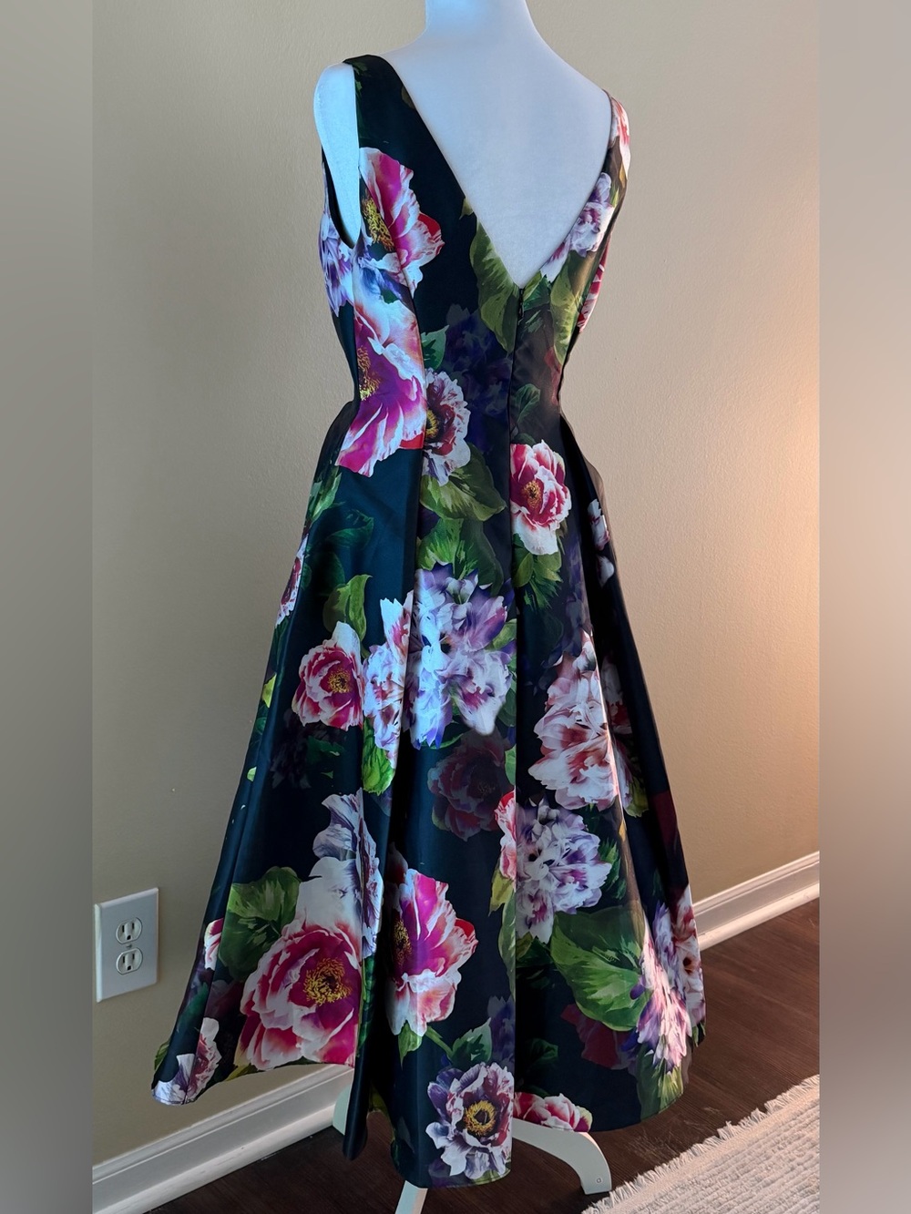 Adrianna Papell Black Dress with Pink, Green & Purple Floral Accents - Picture 5 of 7